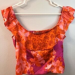 NWOT Free People off the shoulder floral smocked crop Top size L